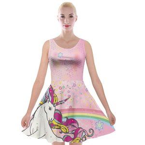 CowCow Skater Dress, Pink w Rainbow Unicorn, 5X